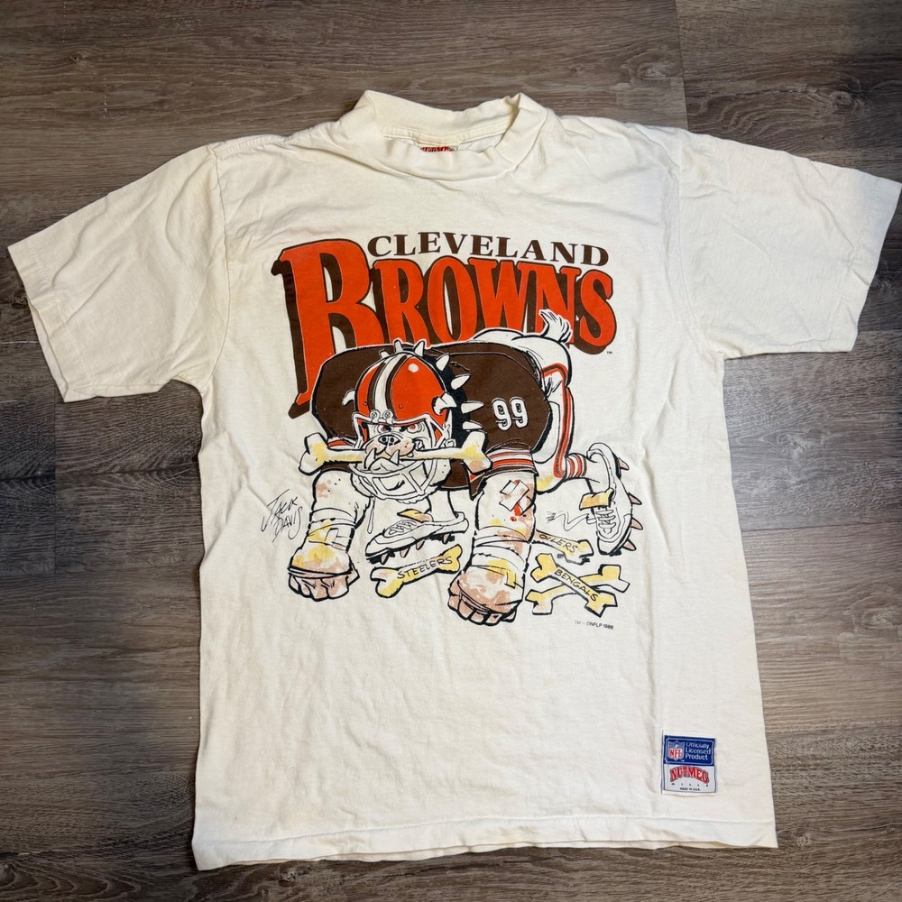 Vintage 1988 Cleveland Browns Nutmeg Mills Jack Davis T-Shirt Mens Large USA